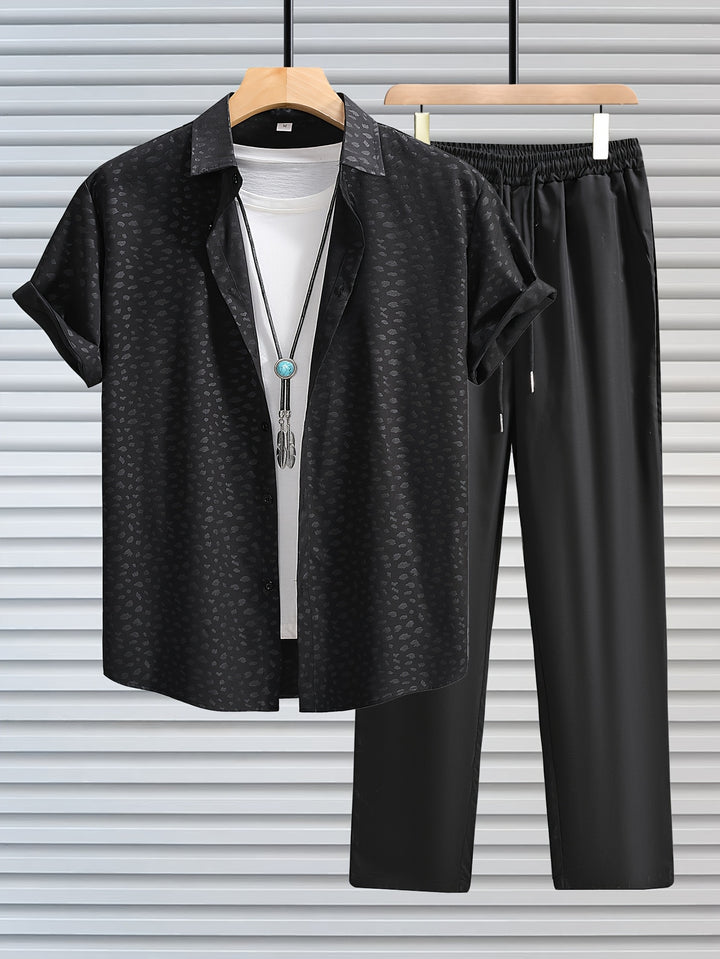 Adam | Men's Jacquard Short Sleeve Shirt & Trouser Set