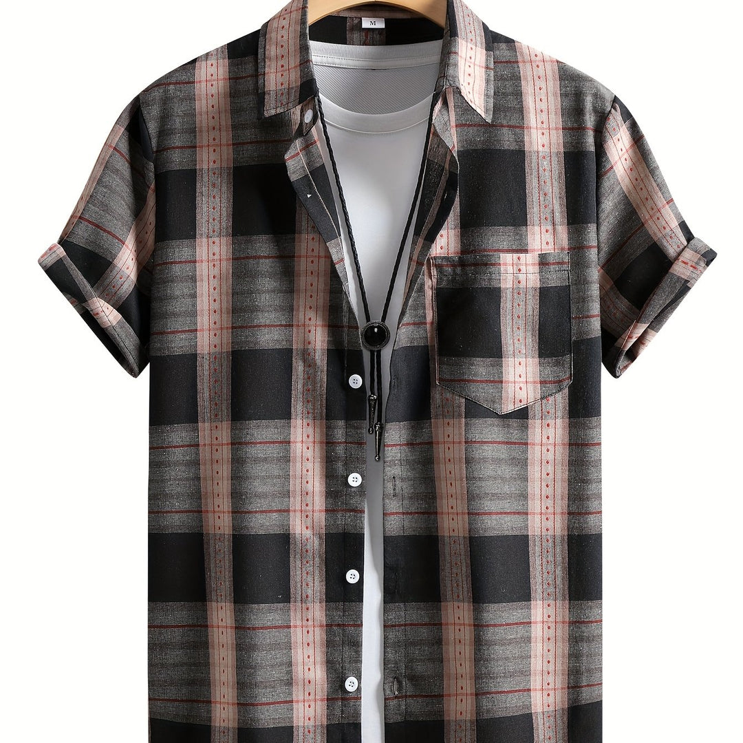 Rhys | Men's Plaid Turn-Collar Short Sleeve Polo