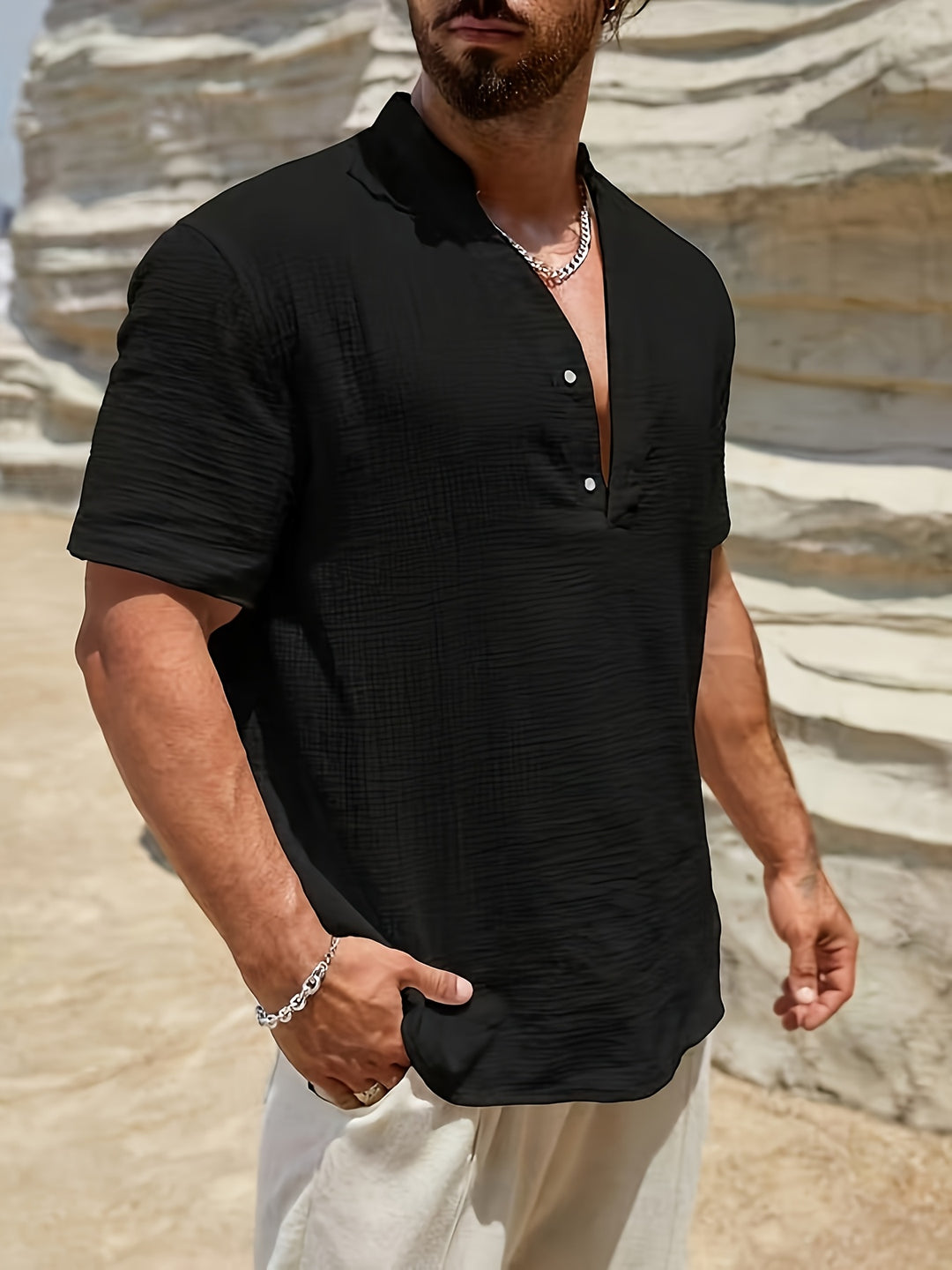 Owen | Men's Linen Henley Beach Shirt