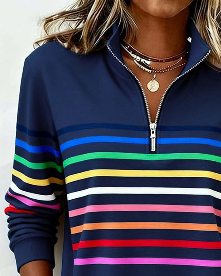 Heather | Half-Zip Striped Sweatshirt