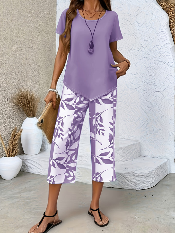 Camille | Women's Two-Piece Botanical Print Top & Trouser Set
