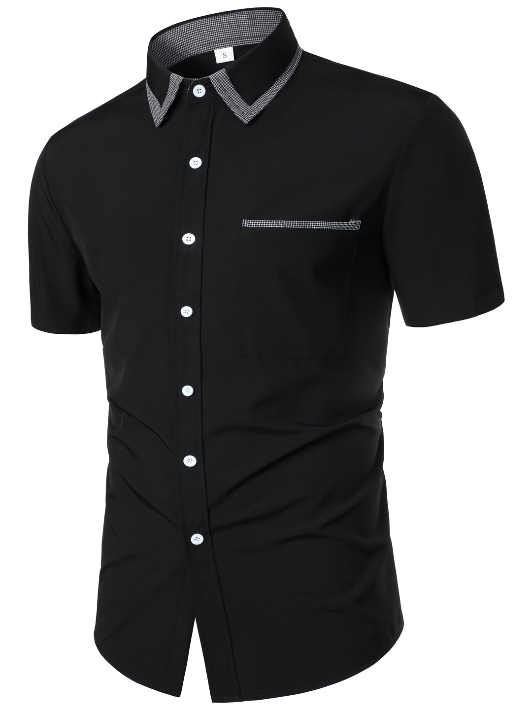 Ashford | Men's Contrast Check Collar Short Sleeve Shirt