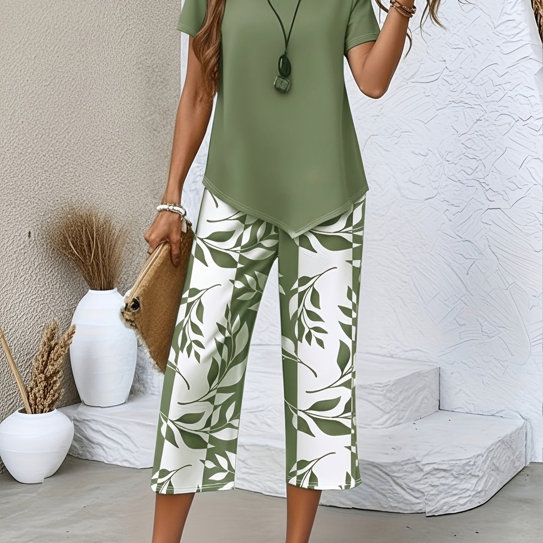 Camille | Women's Two-Piece Botanical Print Top & Trouser Set