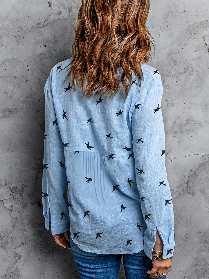 Phoebe | Bird Print Button-Up Shirt