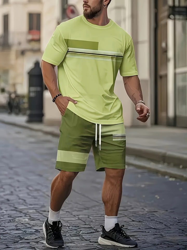 Trent | Men's Colour Block Crew Neck T-Shirt & Shorts Set