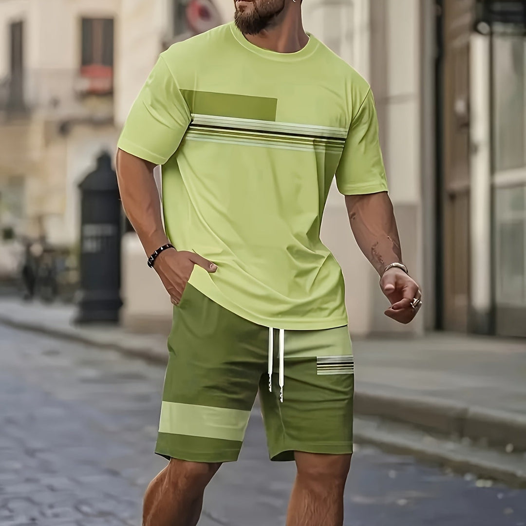 Trent | Men's Colour Block Crew Neck T-Shirt & Shorts Set