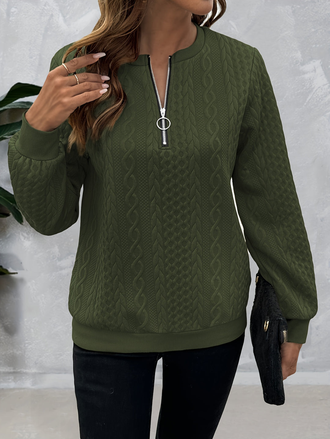 Corinne | Textured Half-Zip Sweatshirt