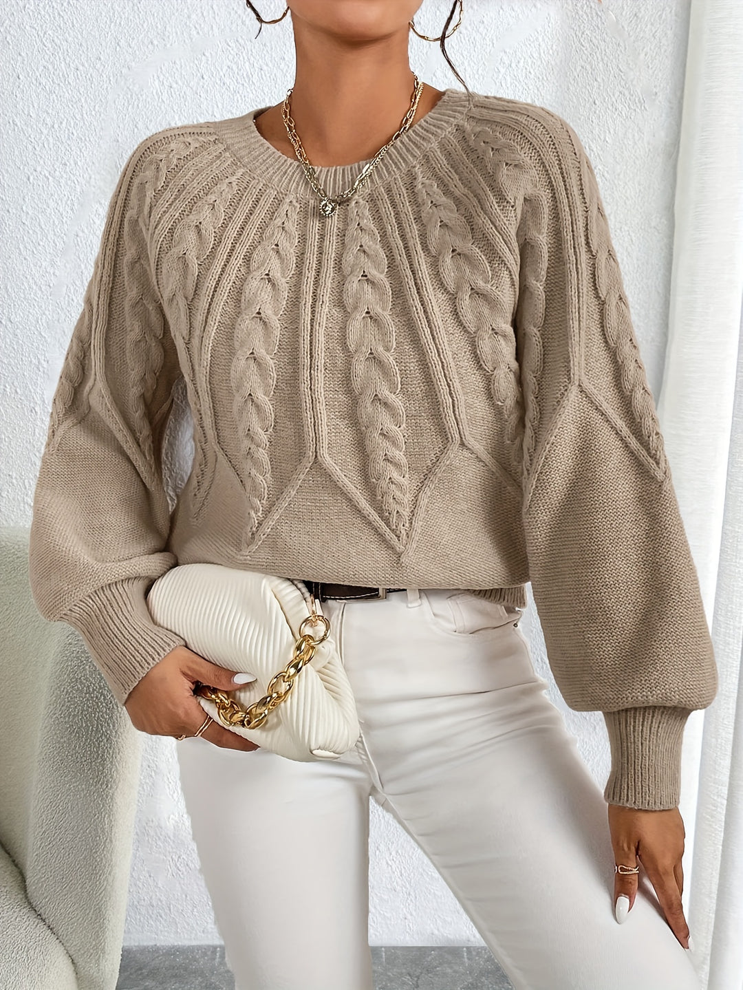 Waverly | Cable-Knit Lantern Sleeve Sweater