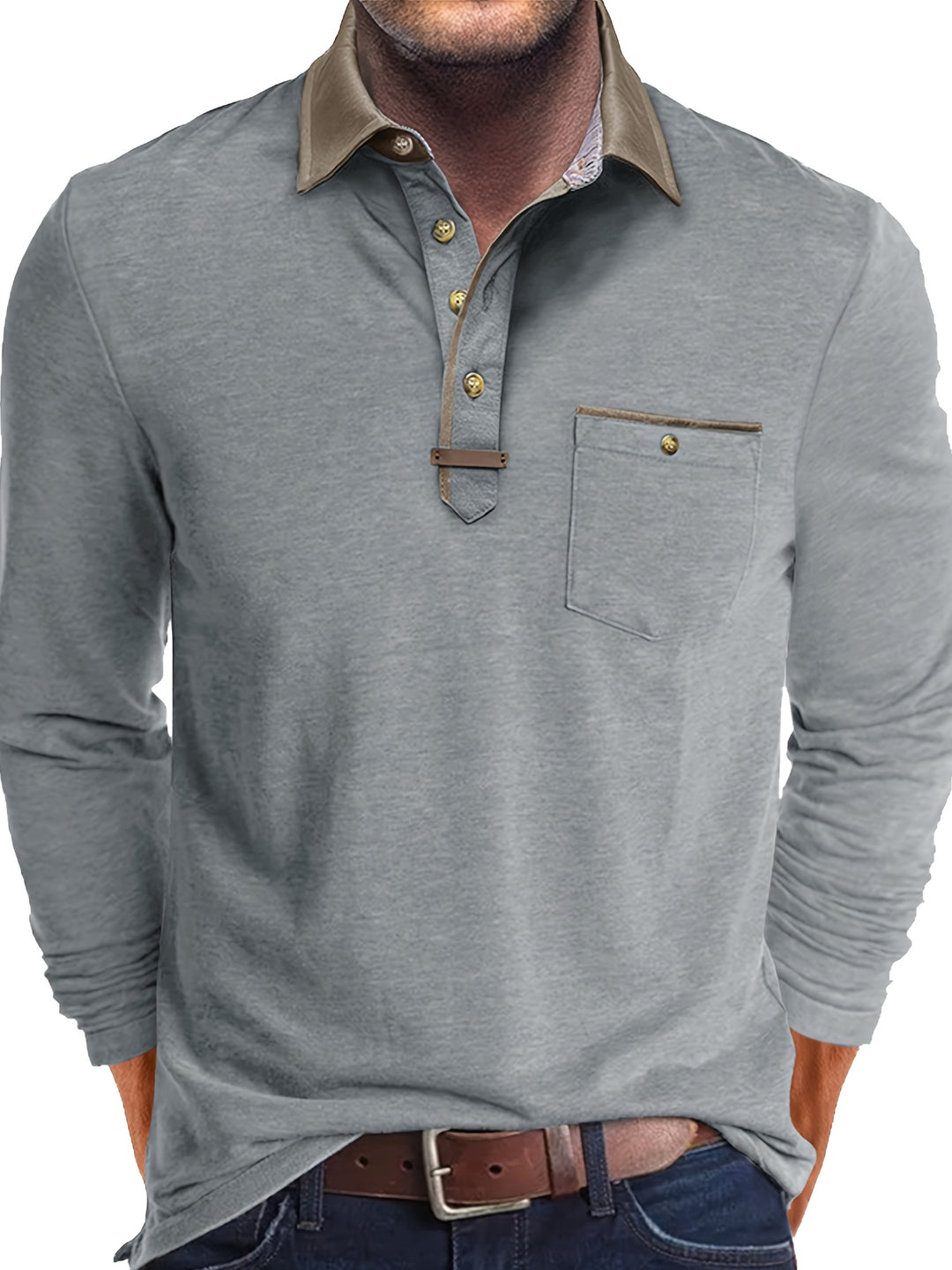 Joel | Men's Contrast Collar Long Sleeve Polo