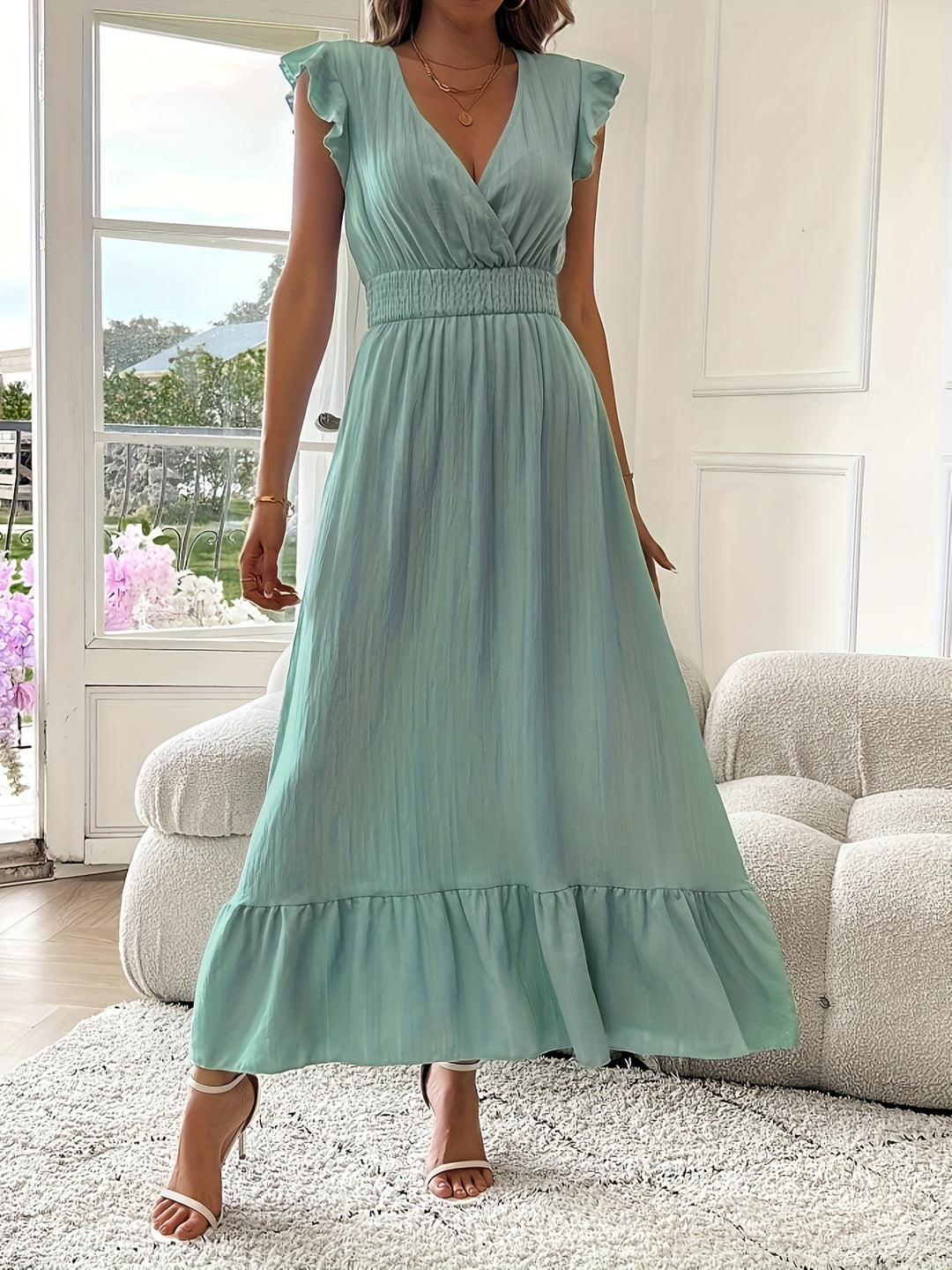 Seraphina | Ruffled V-Neck Midi Dress