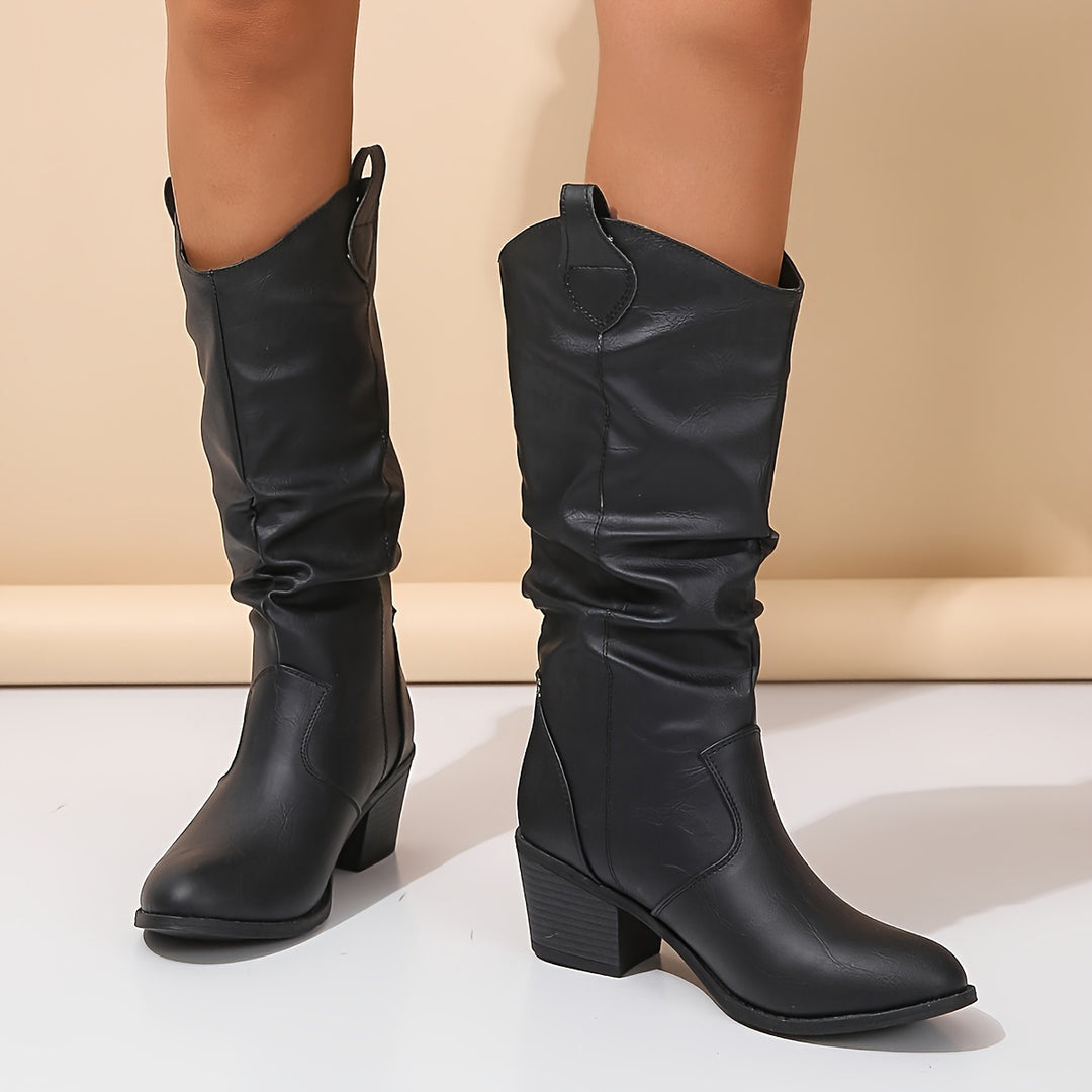 Nadia | Slouch Western Mid-Calf Boots