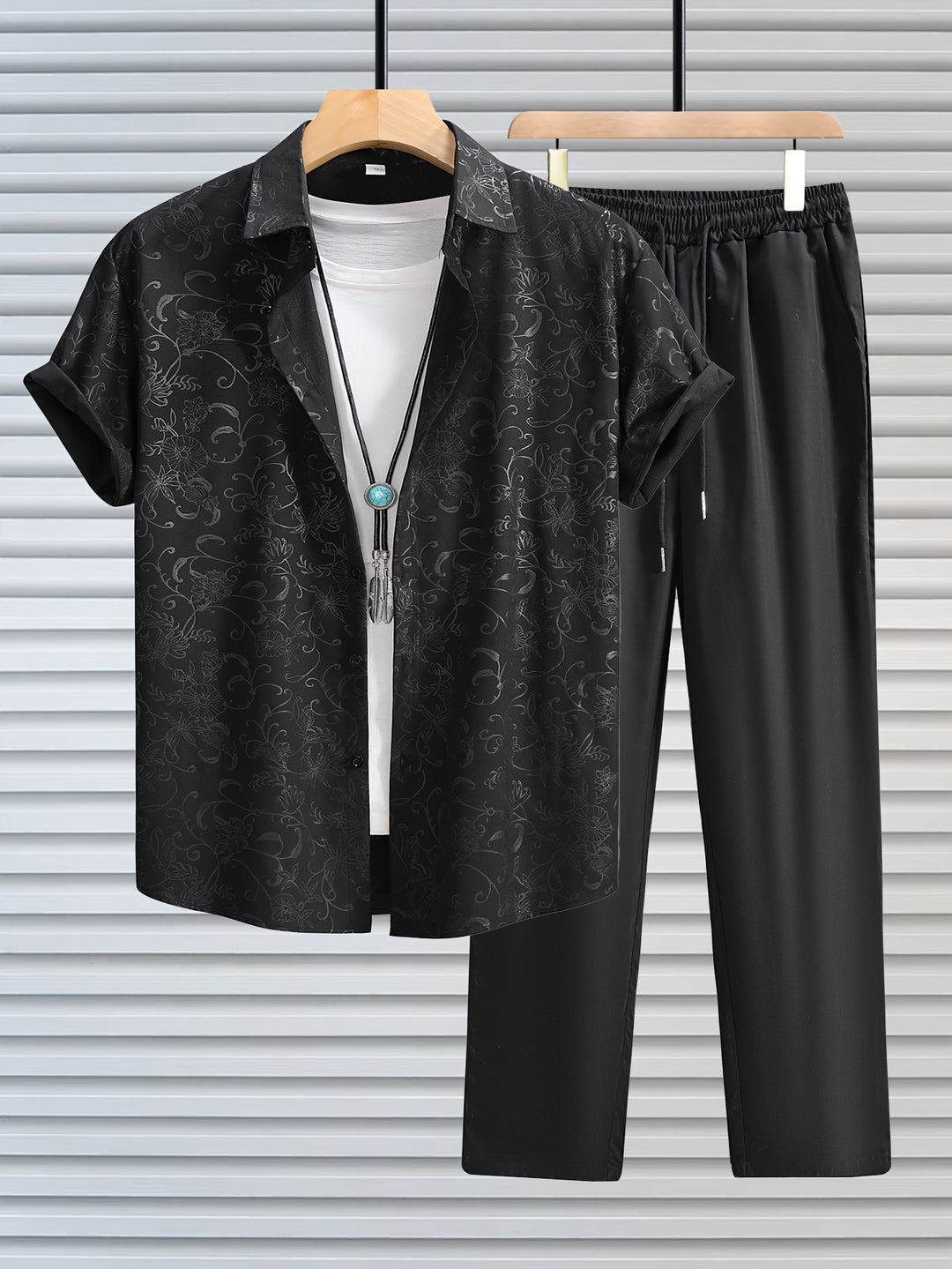 Adam | Men's Jacquard Short Sleeve Shirt & Trouser Set
