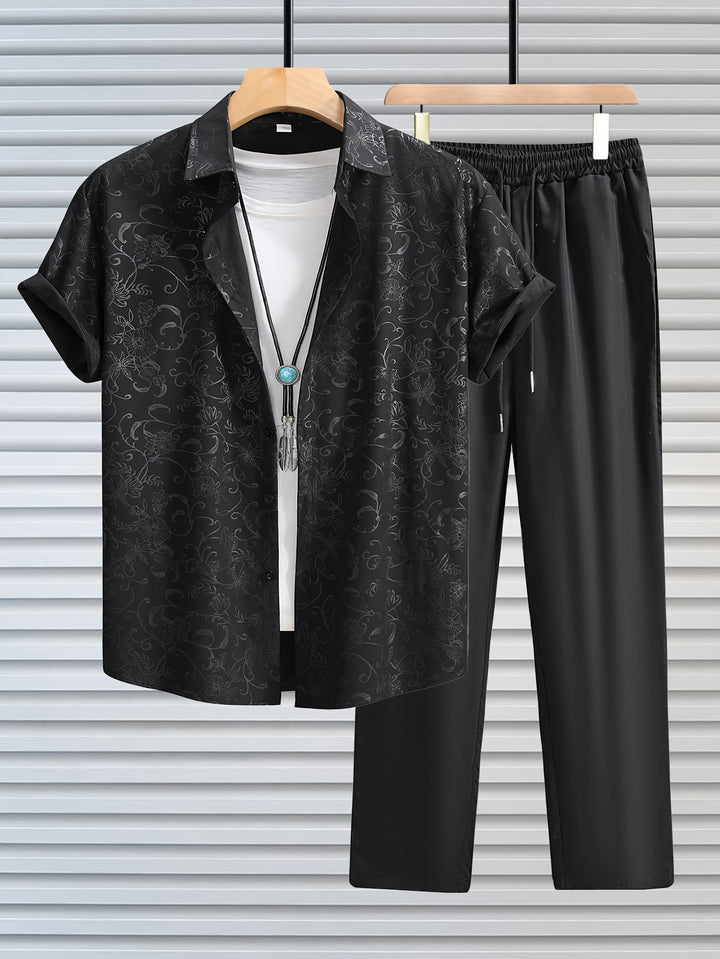 Adam | Men's Jacquard Short Sleeve Shirt & Trouser Set