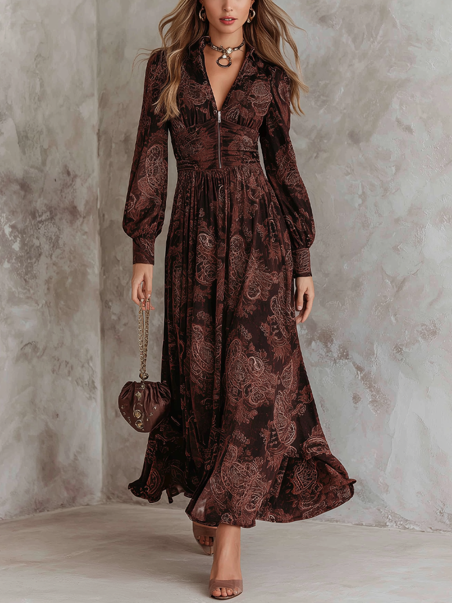 Gwendolyn | Paisley Zip-Waist Maxi Dress