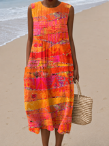 Priya | Artful Sleeveless Midi Dress
