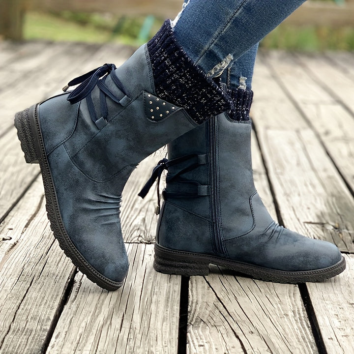 Loretta | Cozy Knit-Cuff Mid-Calf Boots