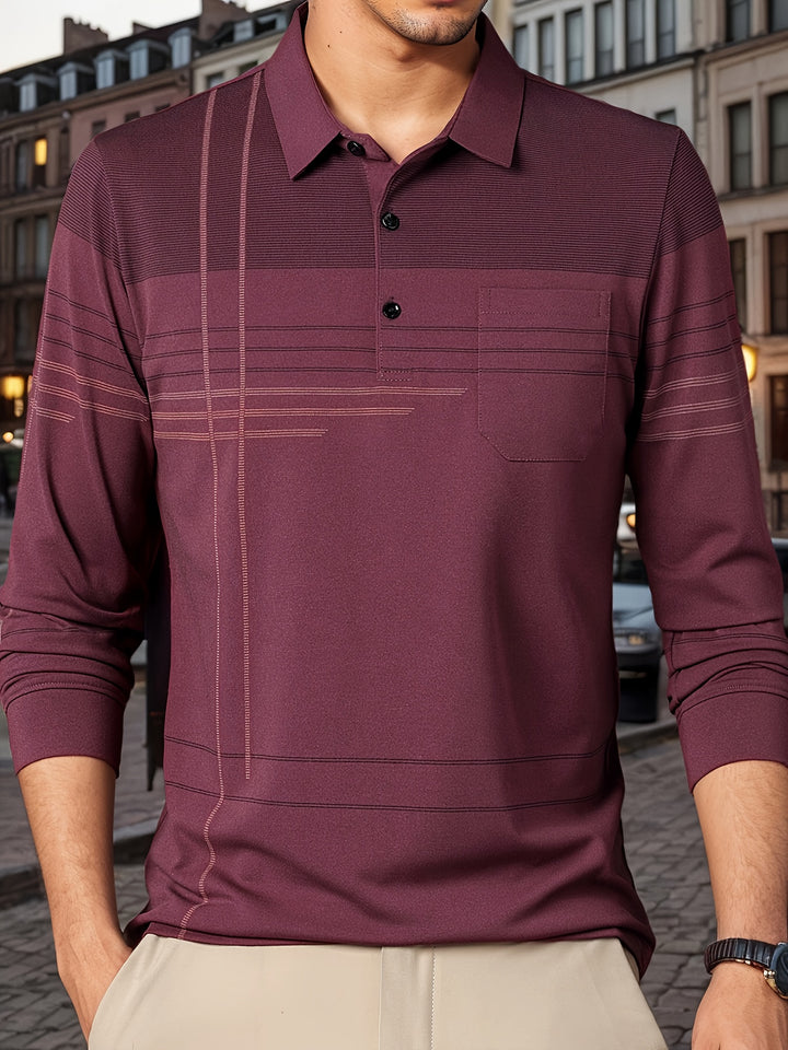 Barnett | Men's Contrast Panel Long Sleeve Polo