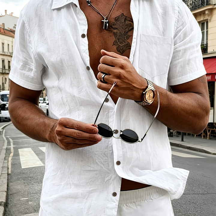 Callum | Men's Linen Short Sleeve Henley Shirt