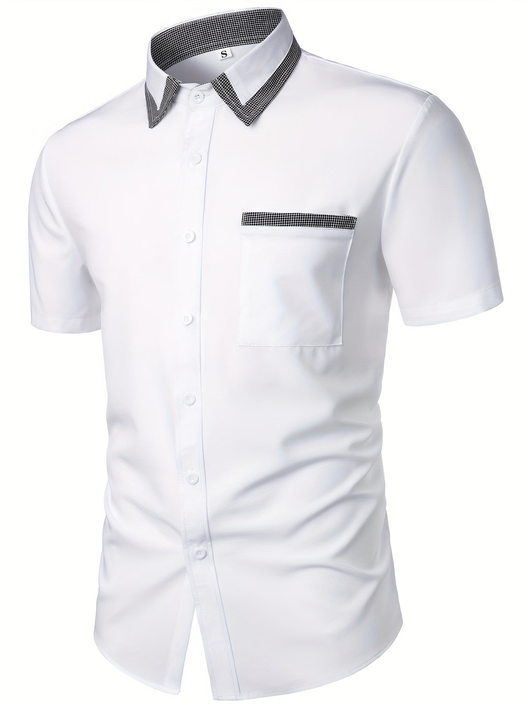 Ashford | Men's Contrast Check Collar Short Sleeve Shirt