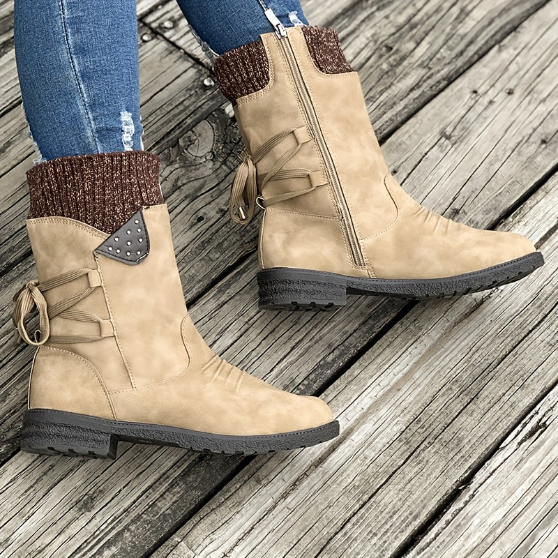 Loretta | Cozy Knit-Cuff Mid-Calf Boots