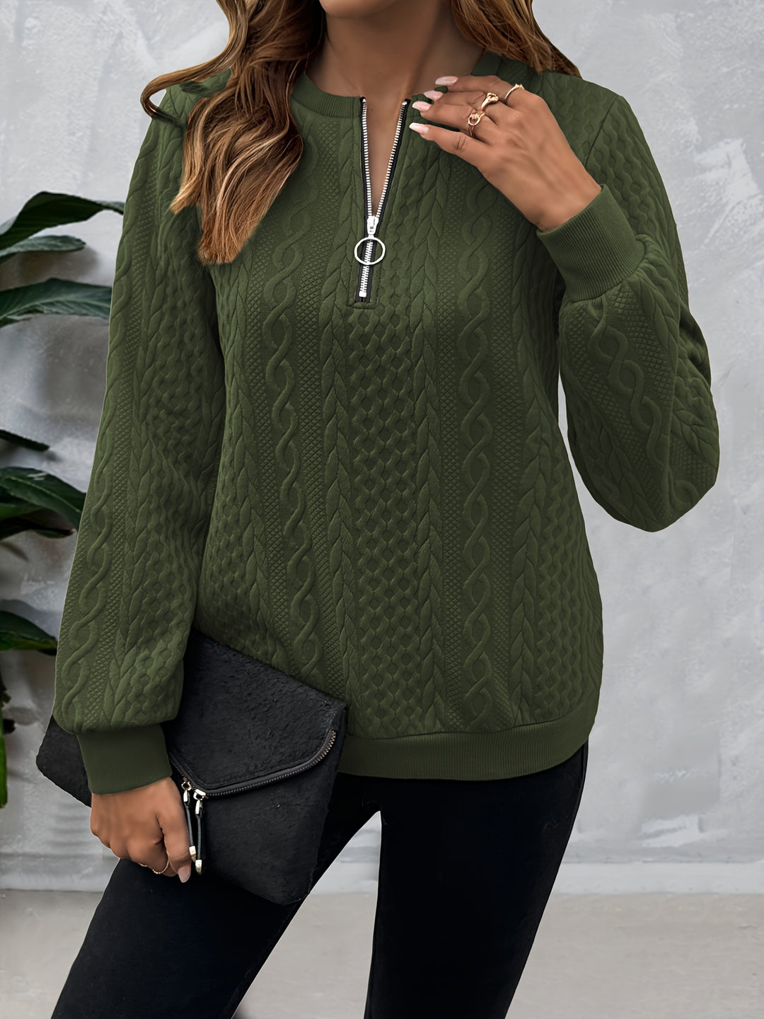 Corinne | Textured Half-Zip Sweatshirt