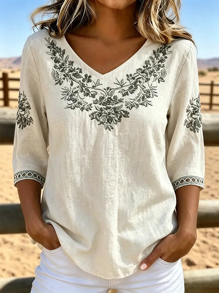 Delia | Botanical V-Neck Blouse