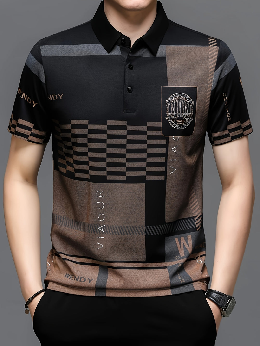Harmon | Men's Colour-Block Geometric Knit Polo