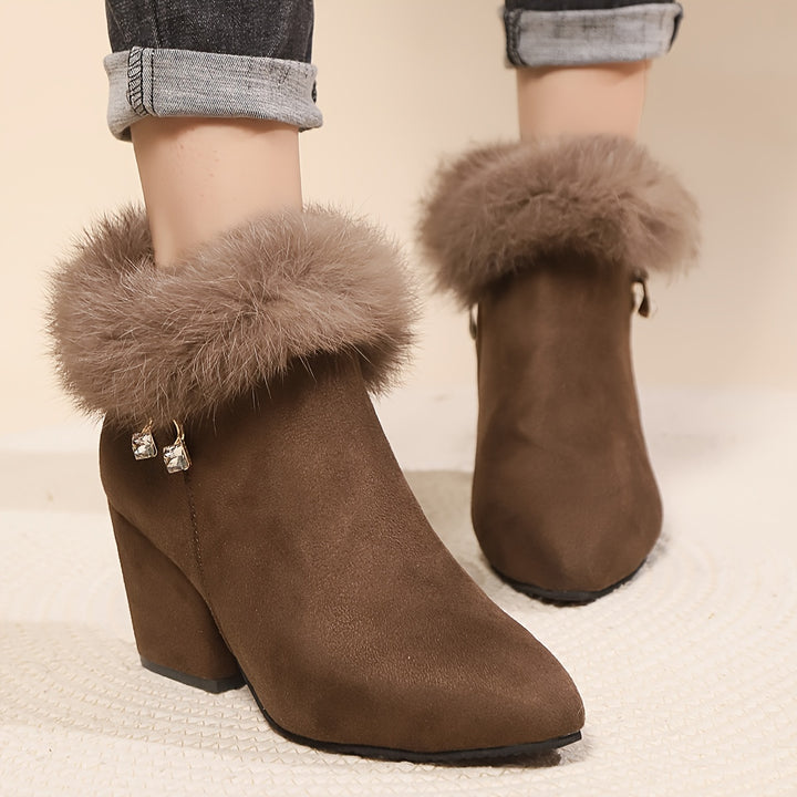 Katrina | Plush-Trimmed Heeled Ankle Boots