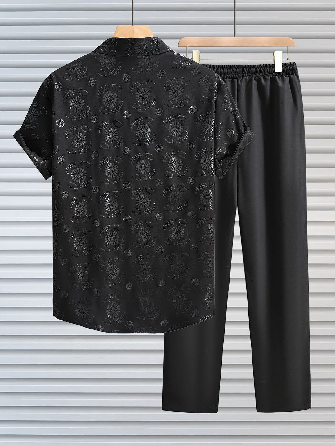 Adam | Men's Jacquard Short Sleeve Shirt & Trouser Set