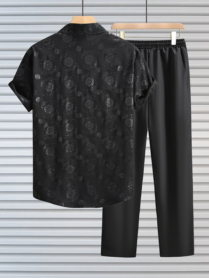 Adam | Men's Jacquard Short Sleeve Shirt & Trouser Set