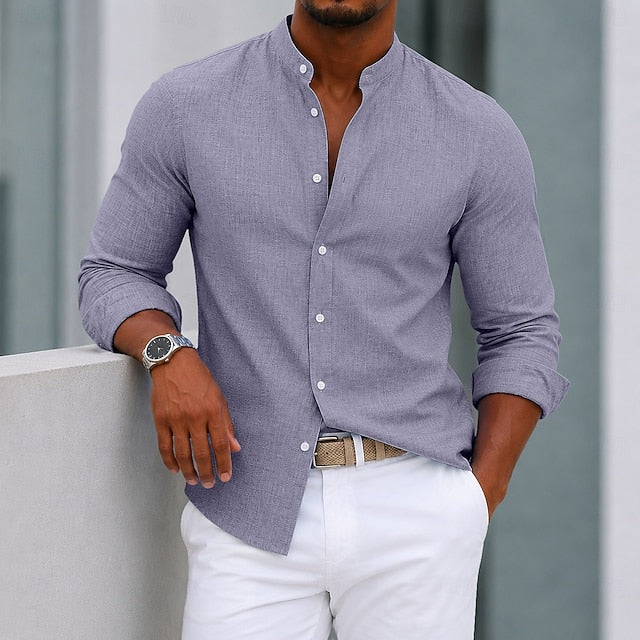 Michael | Men's Textured Stand Collar Long Sleeve Shirt