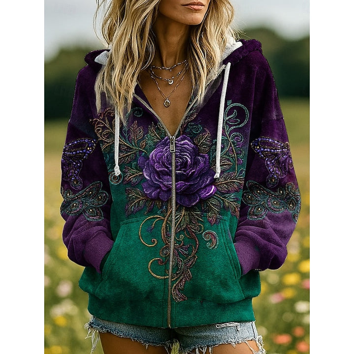 Juliana | Nature-Print Zip-Up Hoodie