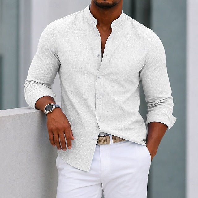 Michael | Men's Textured Stand Collar Long Sleeve Shirt