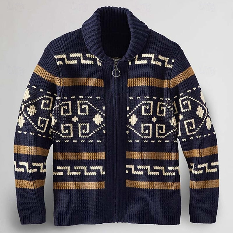 Rhett | Patterned Rolled-Collar Zip Cardigan