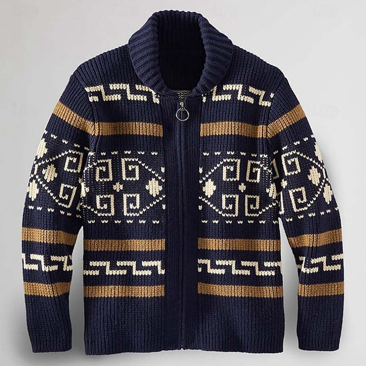 Rhett | Patterned Rolled-Collar Zip Cardigan