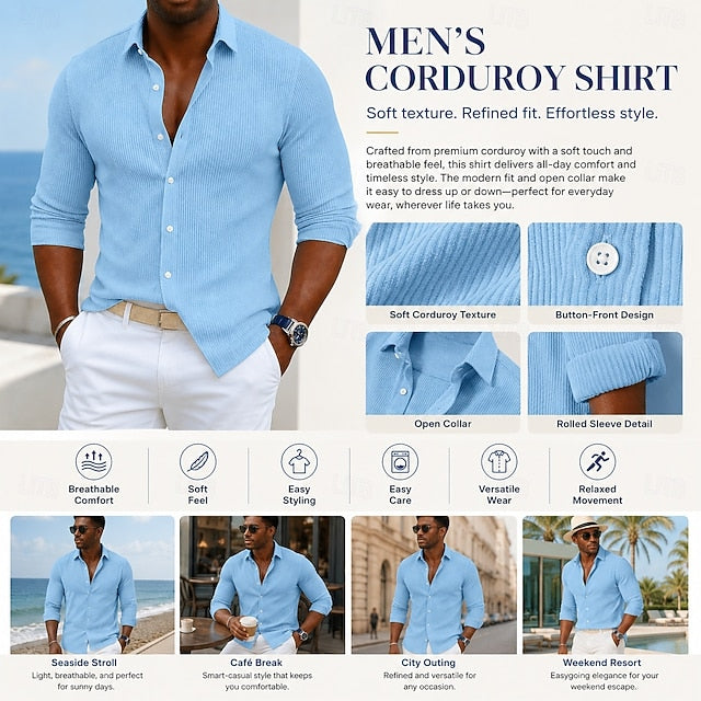 Vincent | Men's Ribbed Corduroy Long Sleeve Shirt