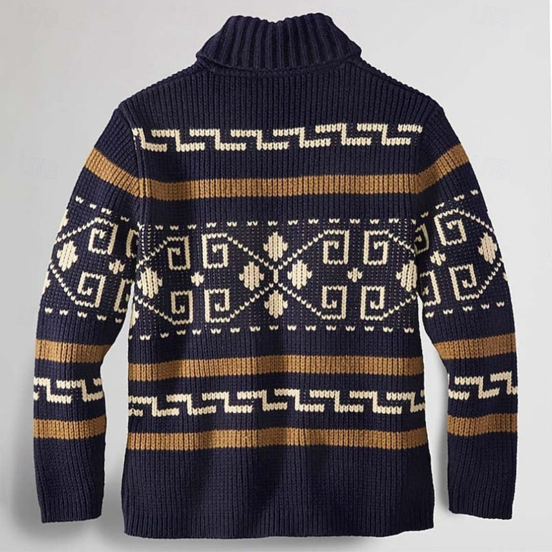 Rhett | Patterned Rolled-Collar Zip Cardigan