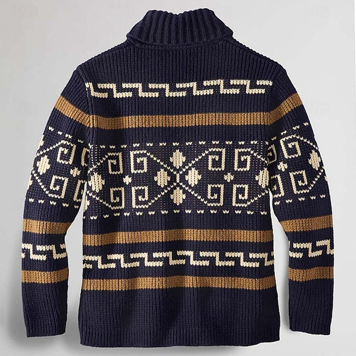 Rhett | Patterned Rolled-Collar Zip Cardigan