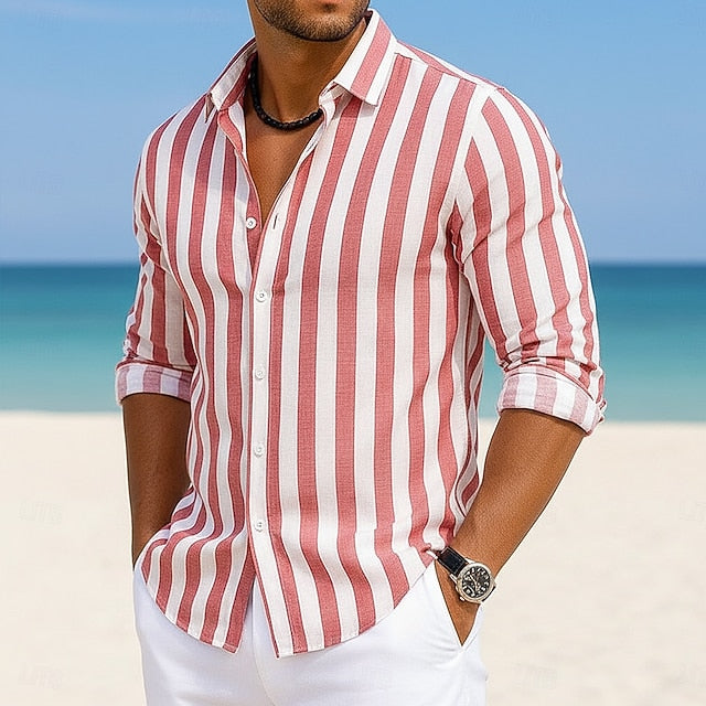 Julian | Men's Cotton Linen Striped Long Sleeve Shirt