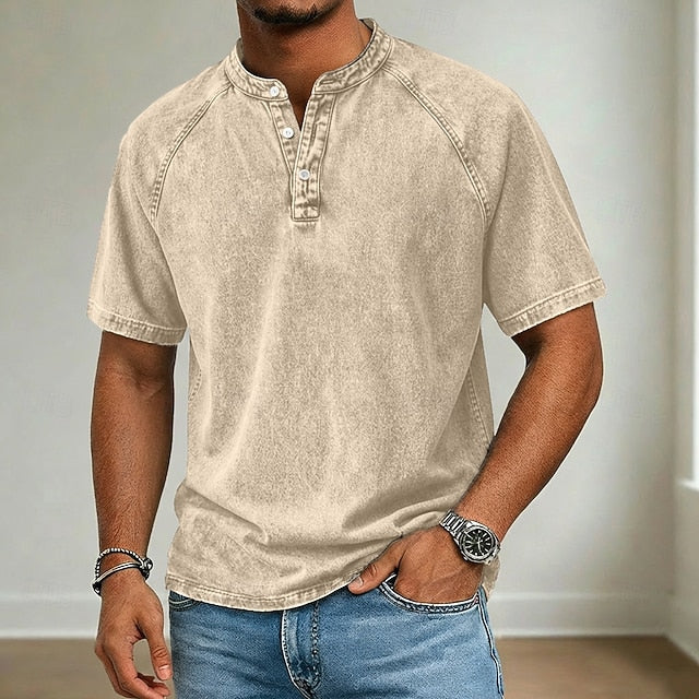 Wayne | Men's Acid Wash Henley T-Shirt