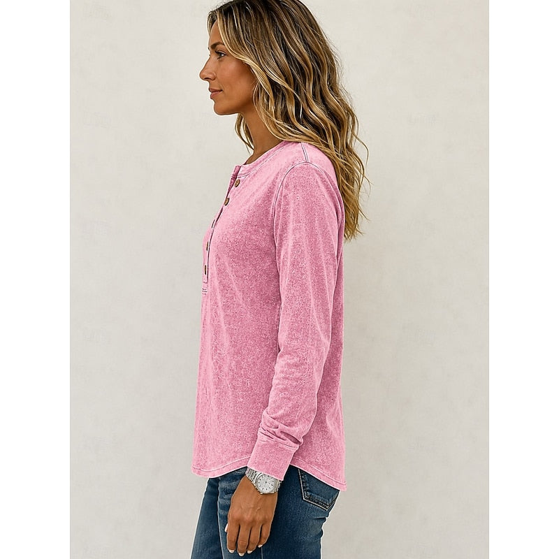 Elaine | Relaxed Button Henley Top