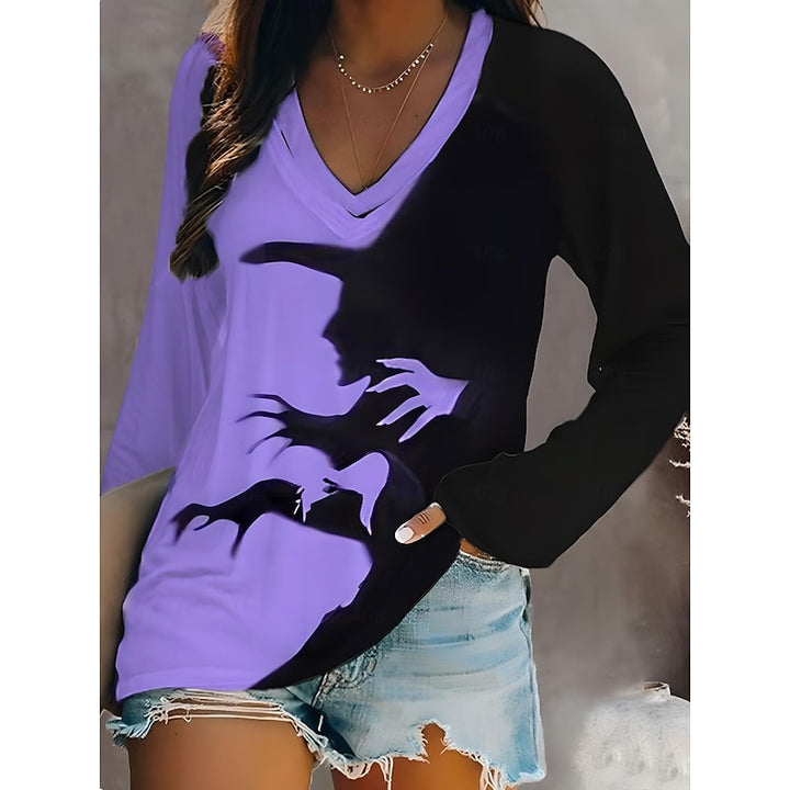 Quinn | Halloween Witch Graphic V-Neck Top