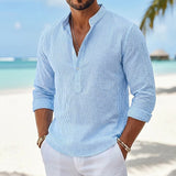 Chase | Men's Seersucker Grandad Collar Long Sleeve Shirt