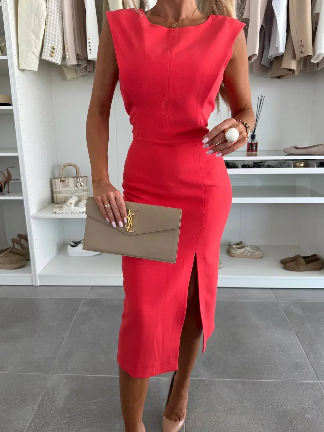 Caroline | Tailored Sleeveless Midi Dress