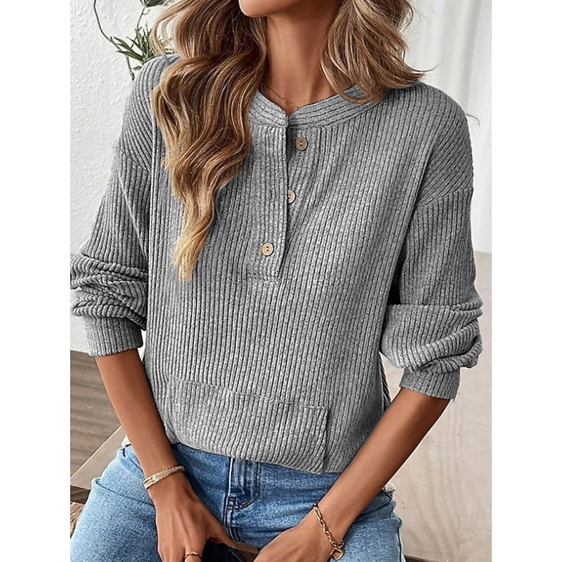 Delphine | Ribbed Henley Pullover