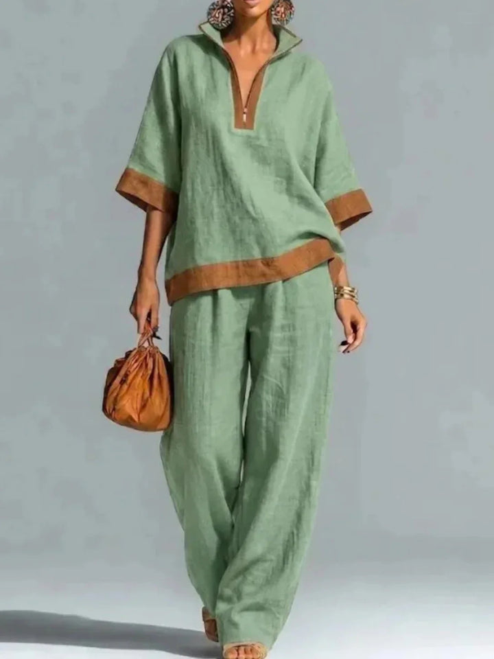 Leonora | Relaxed Contrast-Trim Two-Piece Set