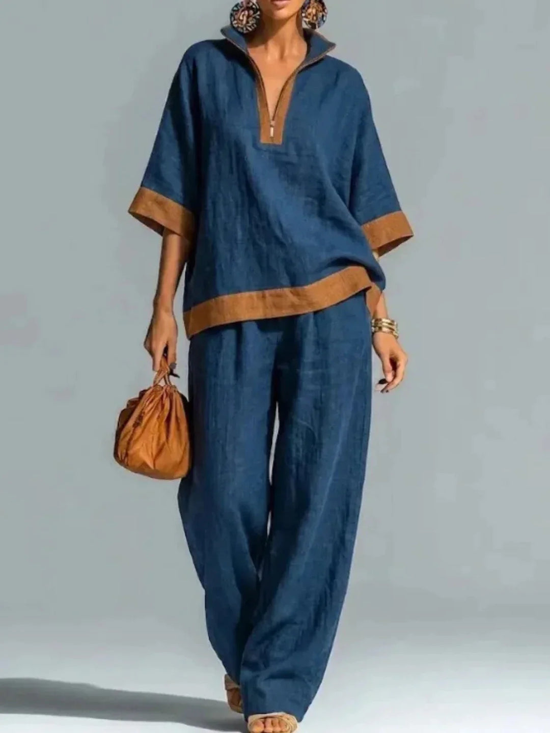 Leonora | Relaxed Contrast-Trim Two-Piece Set