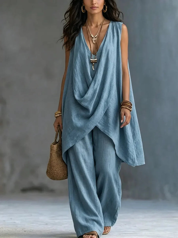 Solene | Draped Wide-Leg Two-Piece Set