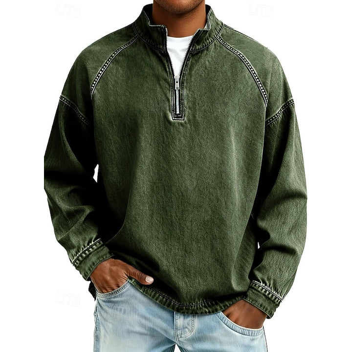 Landon | Washed Stand-Collar Quarter-Zip Pullover
