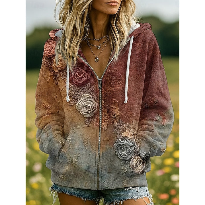 Juliana | Nature-Print Zip-Up Hoodie
